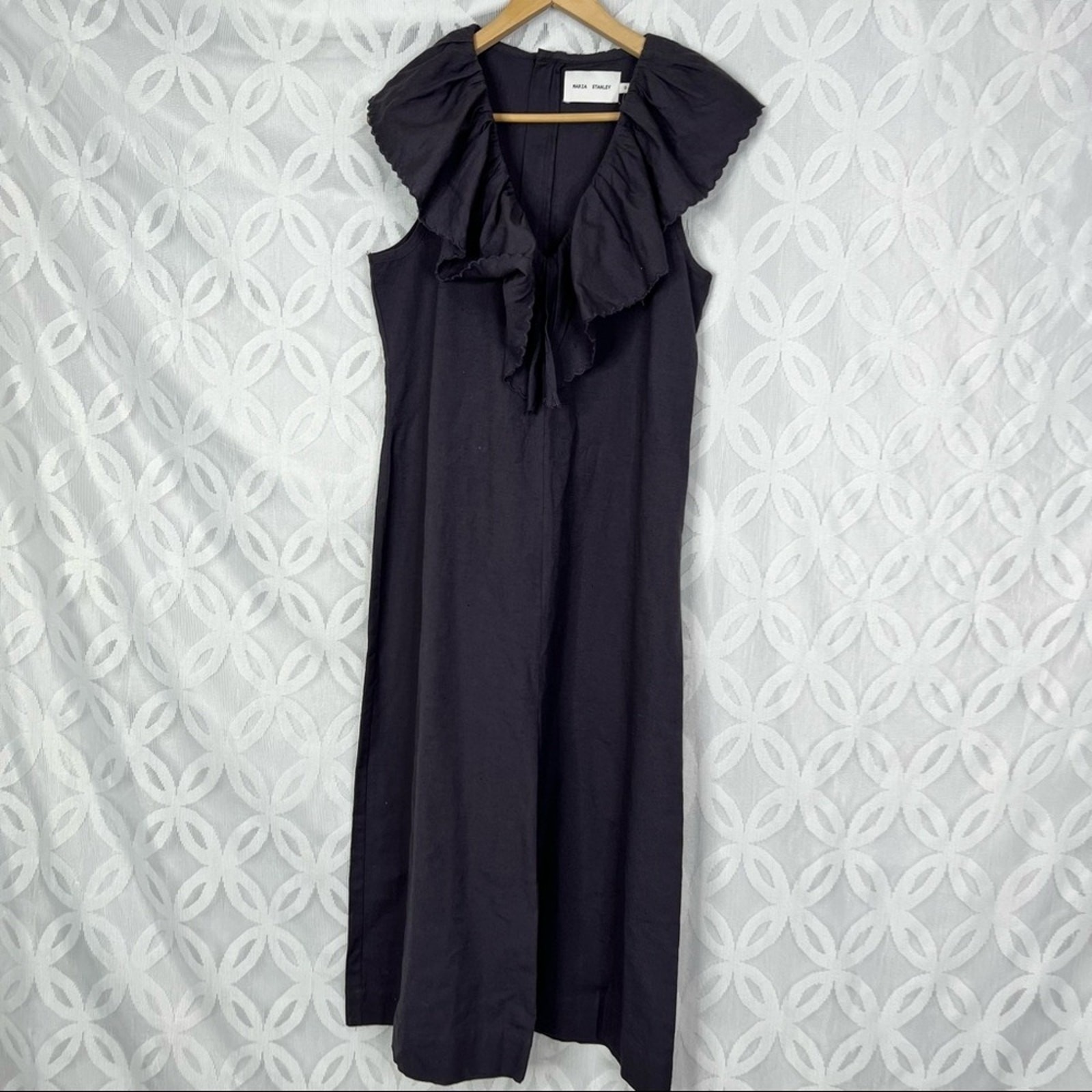 Maria Stanley Ruffle V-Neck Wide Leg Jumpsuit Charcoal Grey Black Size S Nwt — image 5 of 7